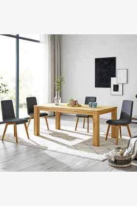 Tömör tölgyfa étkező garnitúra 180x90 cm asztal világosszürke